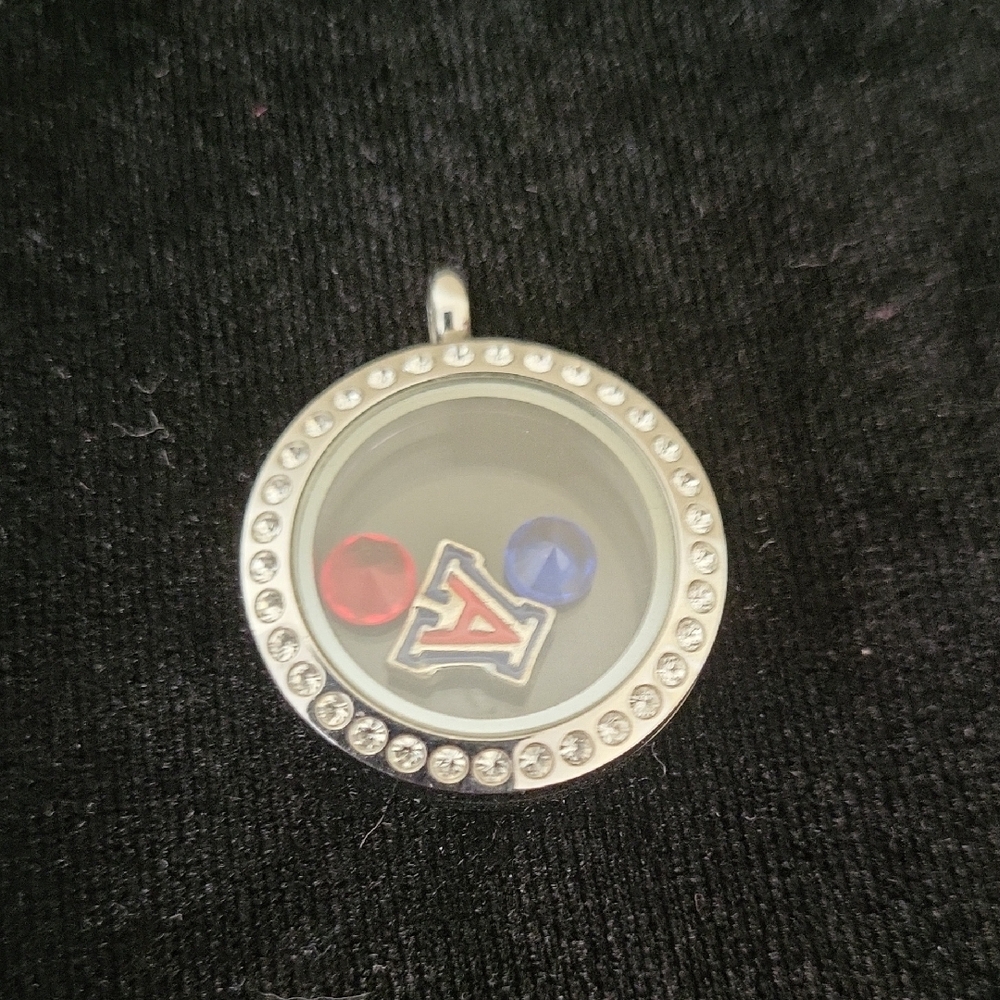 ORAGAMI OWL Silver ToneLocket Pendant with Red and Blue Accents